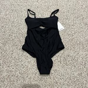 NEW Quince Italian Cut Out One Piece Swimsuit S Black Classic Summer Beach